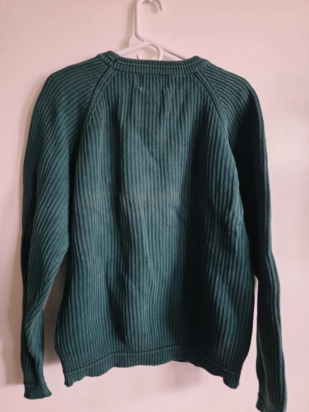 Chaps Teal Ribbed Crewneck Sweater with Pink Emblem Ralf Lauren - Picture 3 of 3